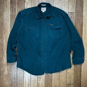 Woolrich Expedition Chamois Teal Blue Long-Sleeve Button Shirt with Pockets